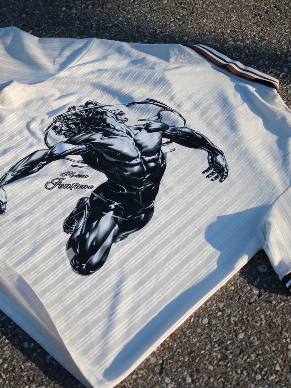 Men's White Graphic Shirt with Sculpted Figure Print